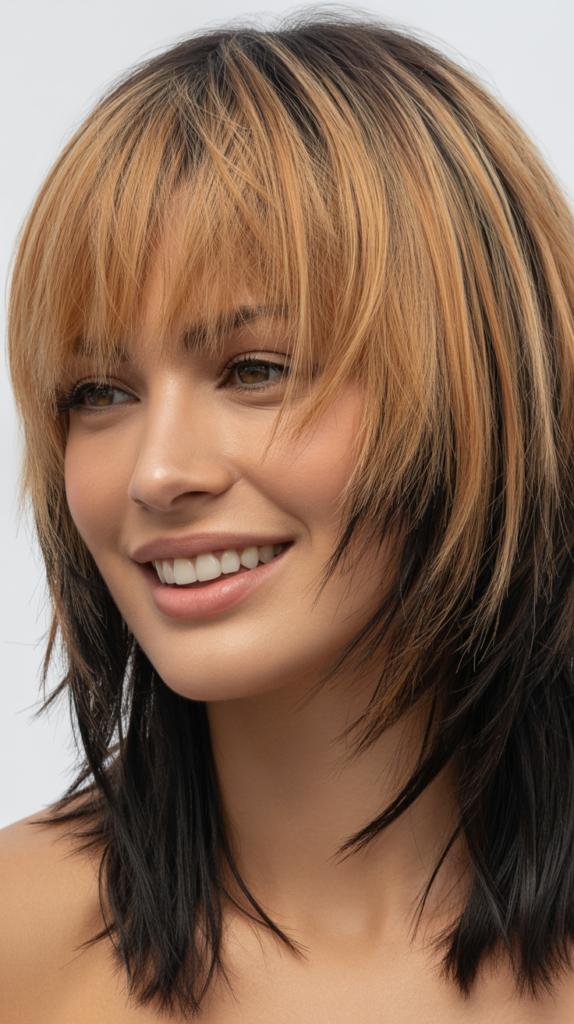 Shag Bangs with Textured Ends and Color Contrast: Bold and Unique