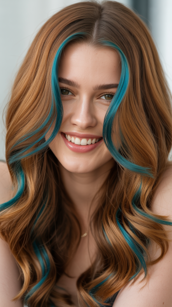 Honey Brown with Teal Streaks