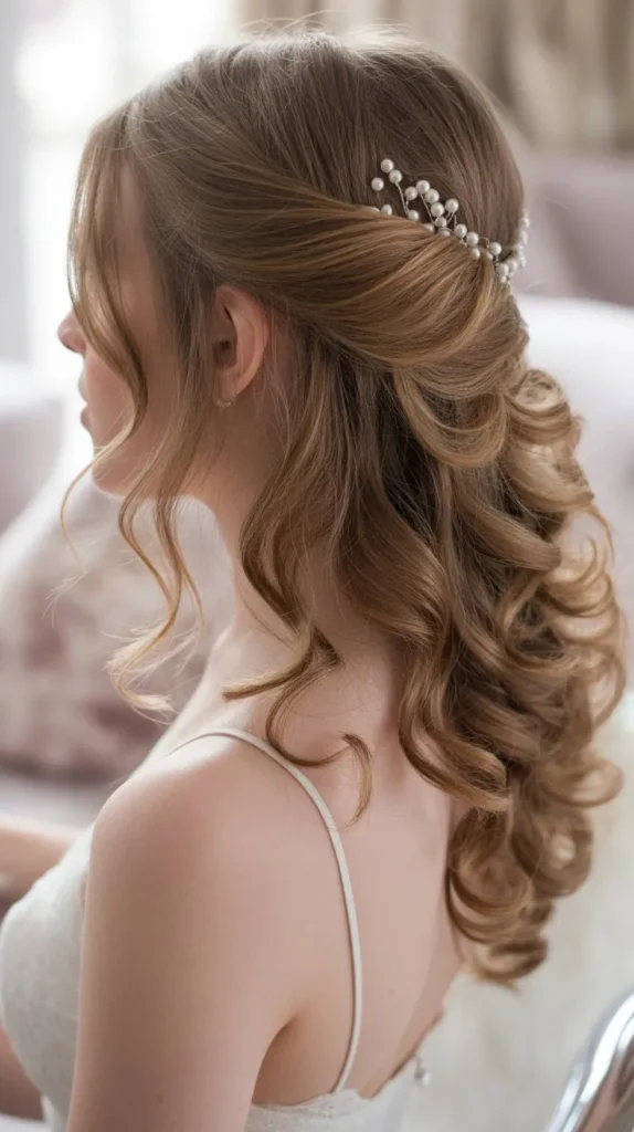 Classic Half-up Half-down Wedding Hairstyles with Curls