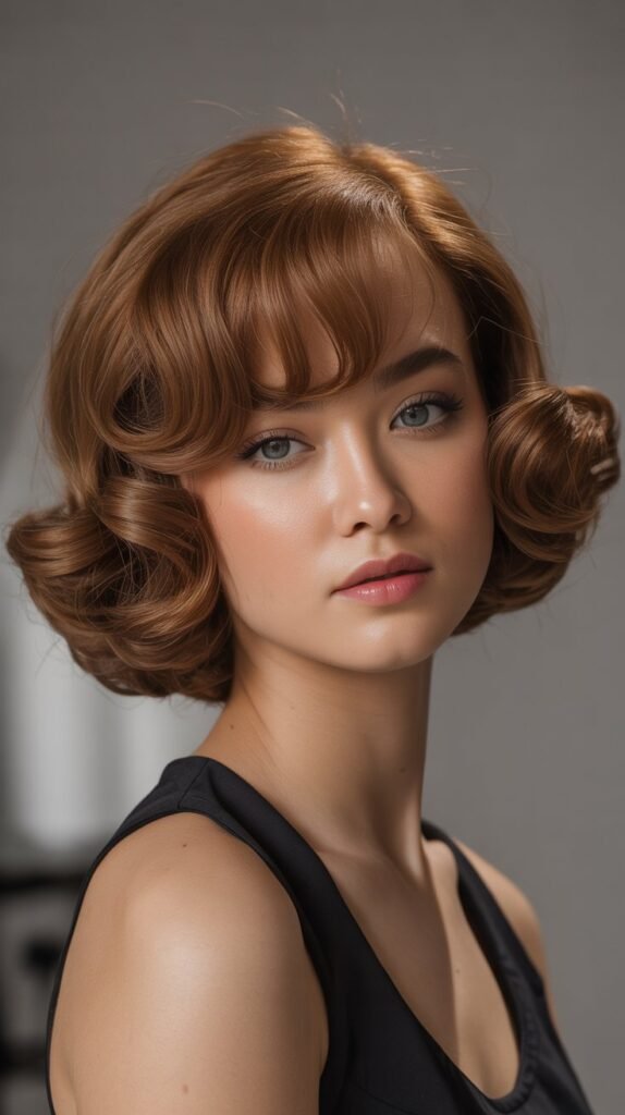Retro-Inspired Short Cut with Curled Bangs