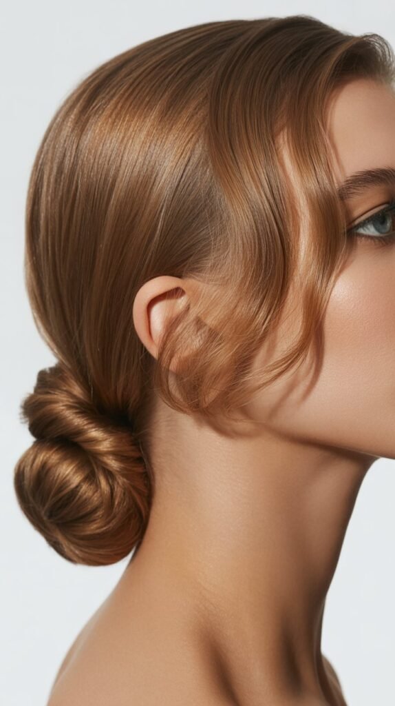 Side Part with a Sleek Low Bun