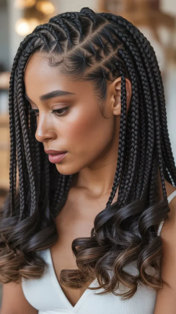 Bohemian Side Part Knotless Braids with Loose Waves
