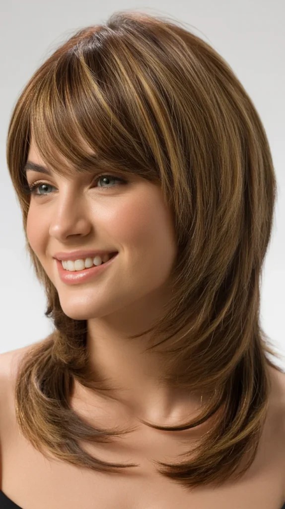 Layered Haircuts with Bangs for Round Faces