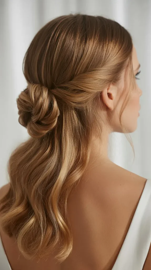 Half-up Half-down Wedding Hairstyles with an Elegant Knot