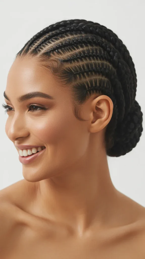Straight Back Braids with a Low Bun