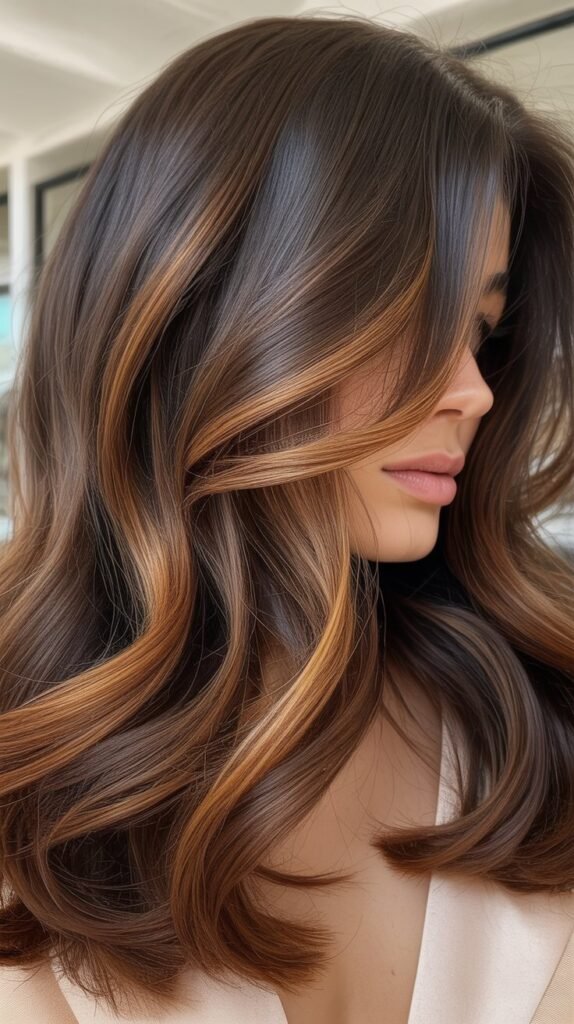 Dark Brown with Caramel Highlights Hair Color Ideas for Dark Hair