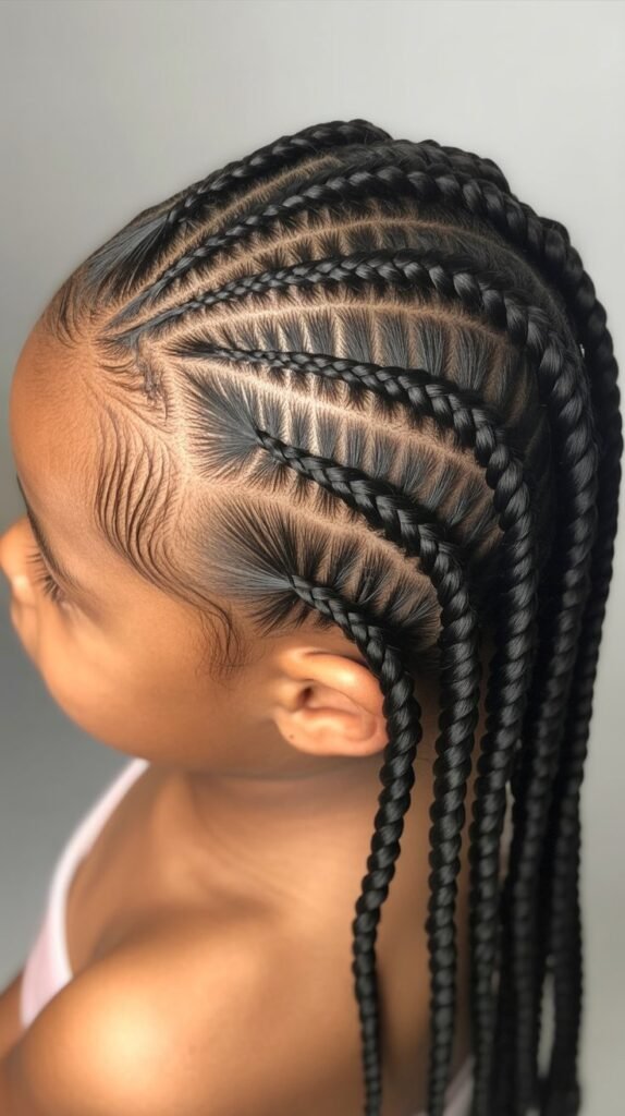 Kids' Feed-In Knotless Braids with Zigzag Patterns