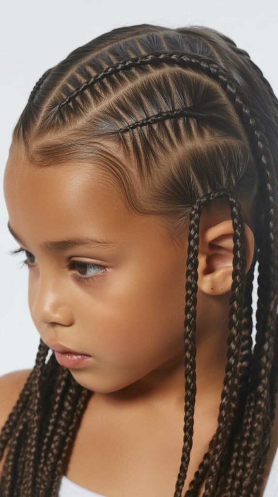 Kids' Feed-In Knotless Braids with Side Parts