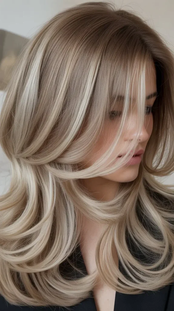 Layered Light Ash Brown with Platinum Blonde Highlights