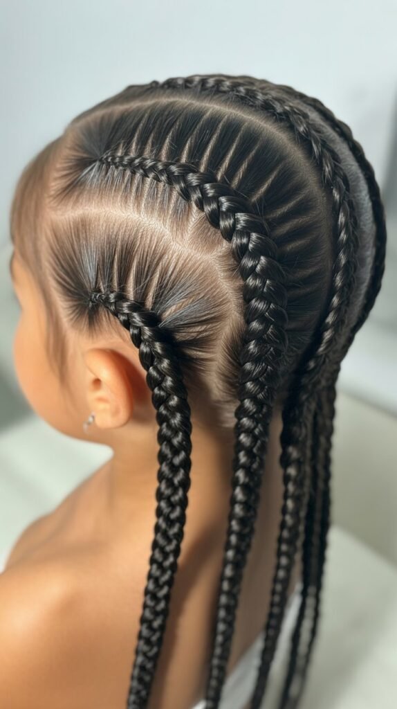 Kids' Feed-In Knotless Braids with Slicked-Back Design