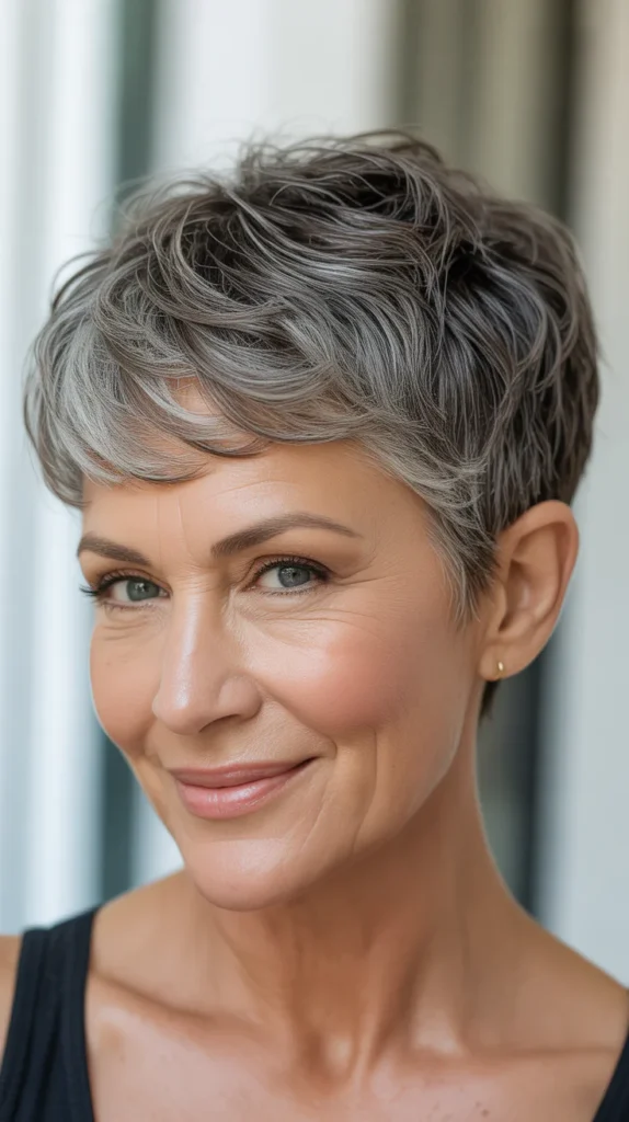 Short Gray Hair with Lowlights for a Textured Pixie Cut for Women Over 50