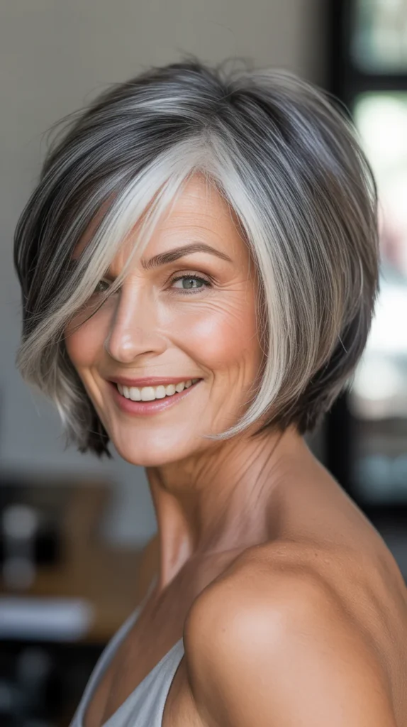 Short Gray Hair with Subtle Platinum Lowlights for Women Over 50