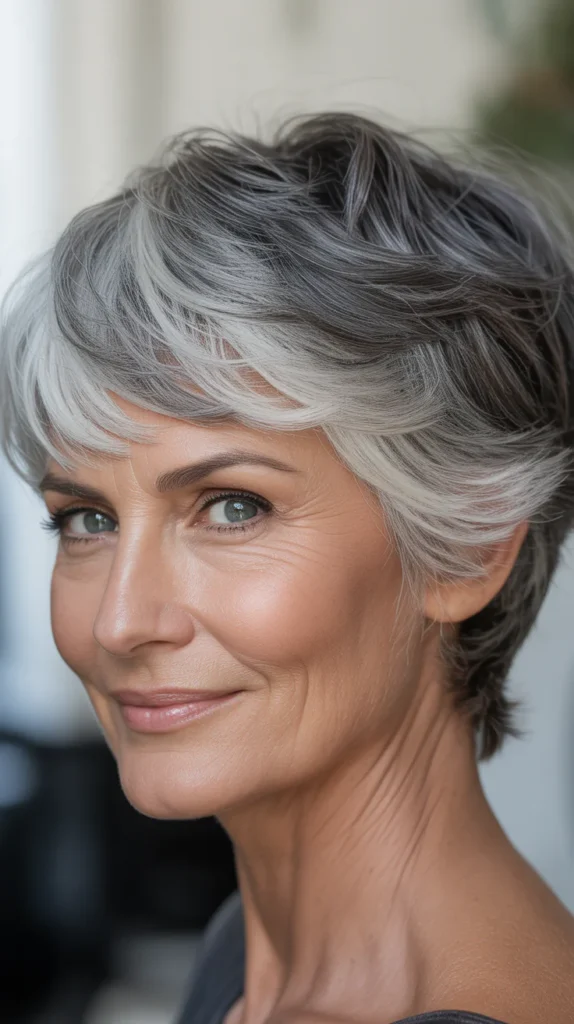 Gray Hair with Lowlights and Highlights for a Stylish Over 50 Look