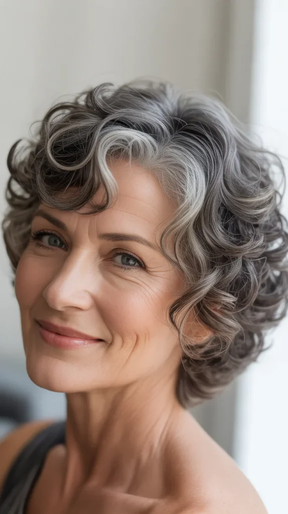  Curly Gray Hair with Lowlights for Women Over 50