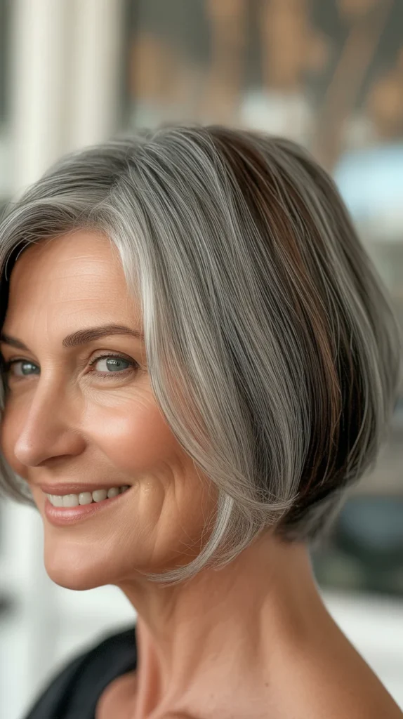 Short Gray Hair Lowlights Ideas for Women Over 50