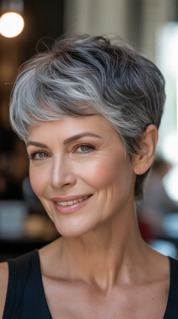 Sassy Short Gray Hair with Lowlights for Women Over 50