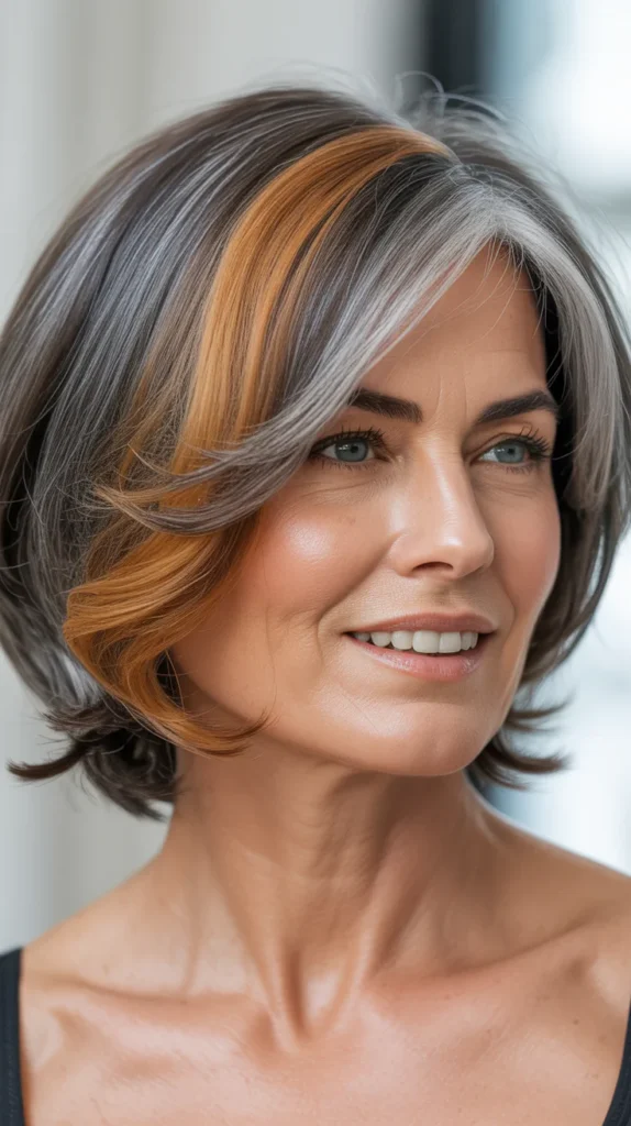 Short Gray Hair with Honey Lowlights for Women Over 50