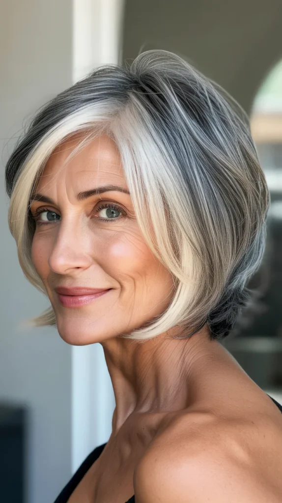 Short Gray Hair with Bright Blonde Lowlights for Women Over 50