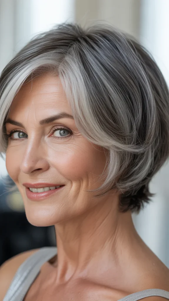 Short Gray Hair with Lowlights and Highlights for Women Over 50