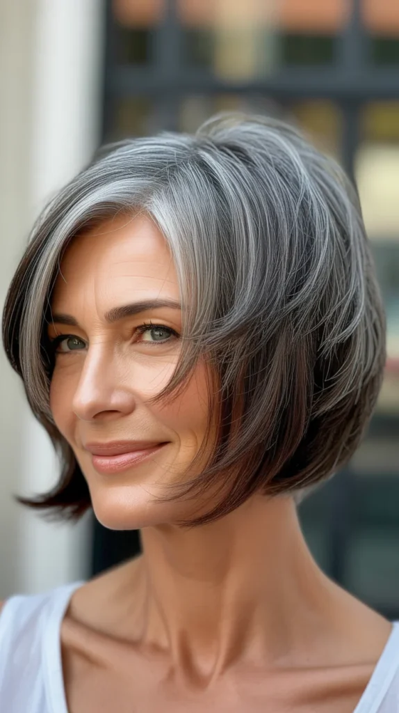 Short Gray Hair with Dark Brown Lowlights for Women Over 50