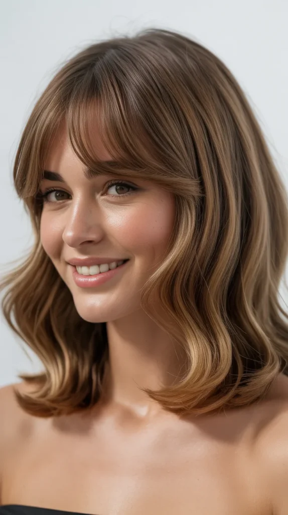Lob with Curtain Bangs for a Round Face