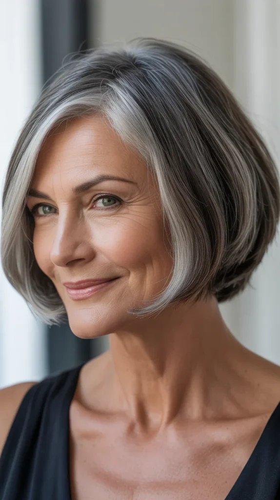  Sleek and Polished Short Gray Hair with Lowlights for Over 50s