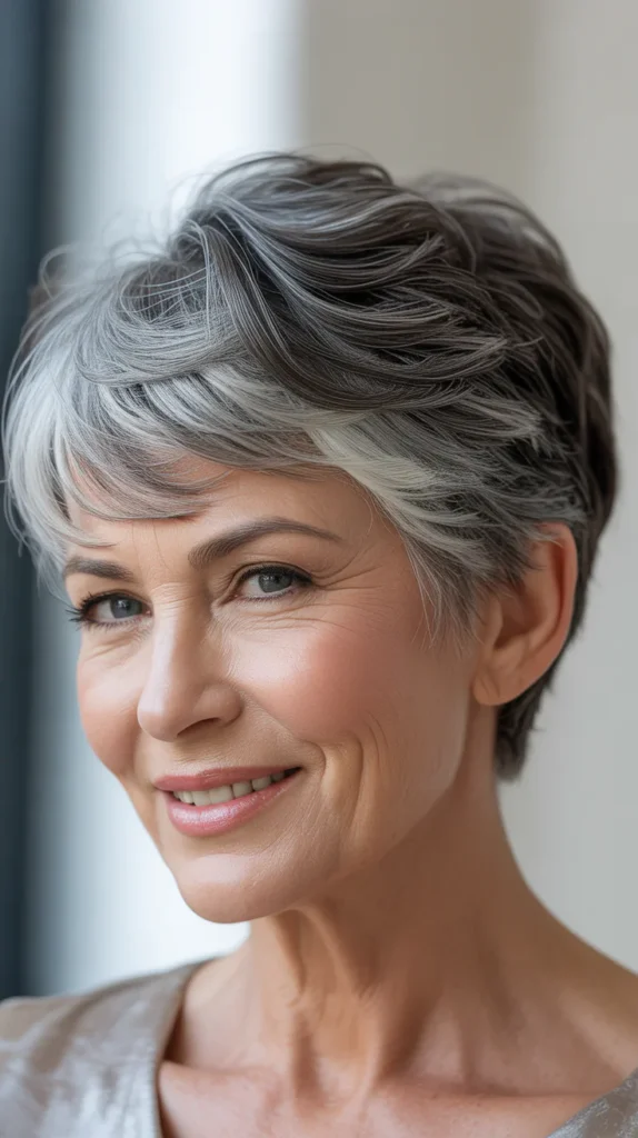 Natural-Looking Short Gray Hair with Lowlights for Over 50s