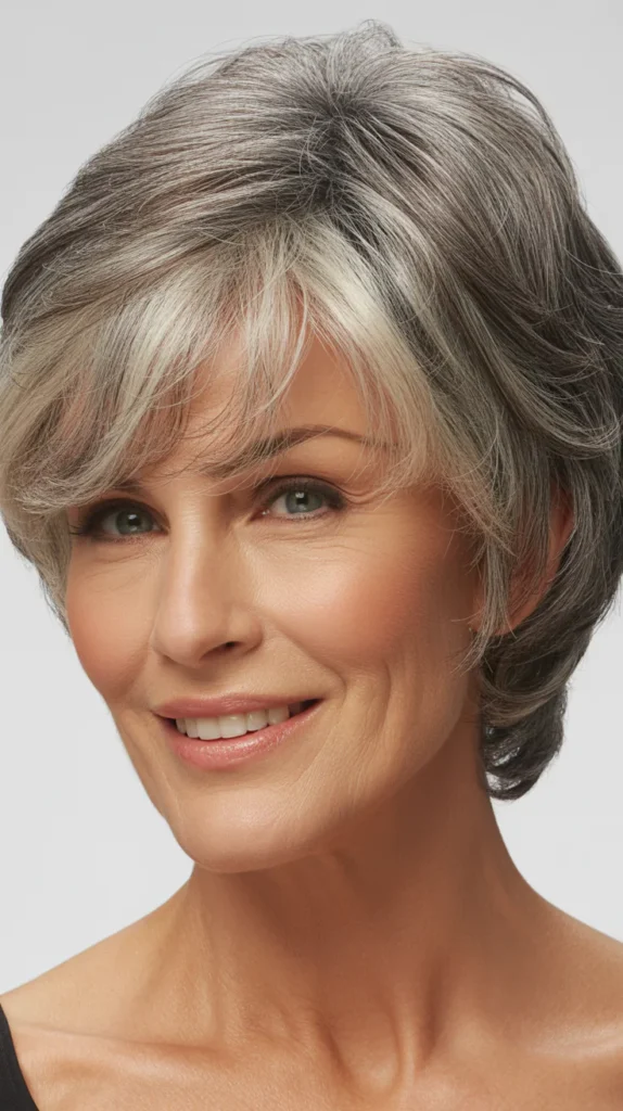 Short Gray Hair with Lowlights and a Touch of Blonde for Over 50s