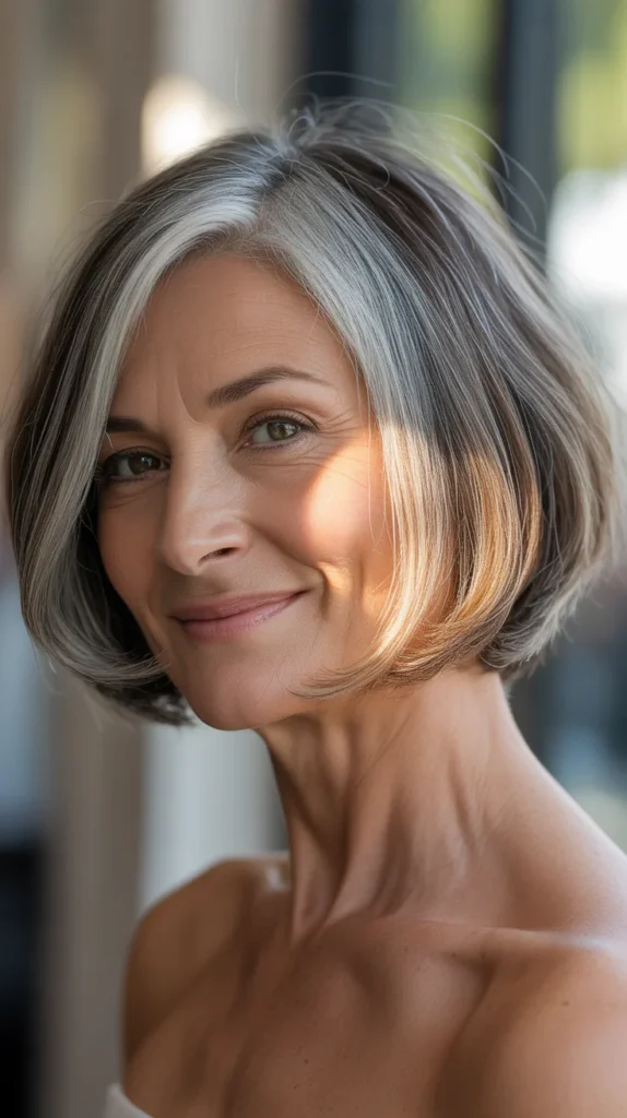 Short Gray Hair with Sun-Kissed Lowlights for Women Over 50