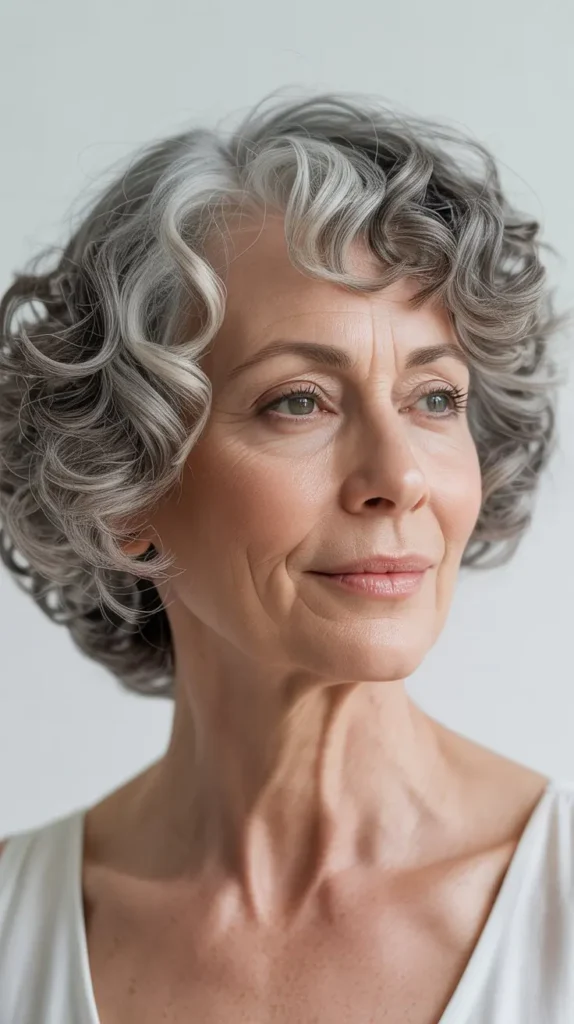 Elegant Curly Bobs for Older Women with Long Faces