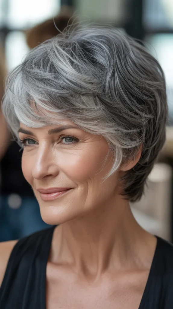 Short Gray Hair with Subtle Highlights and Lowlights for Women Over 5