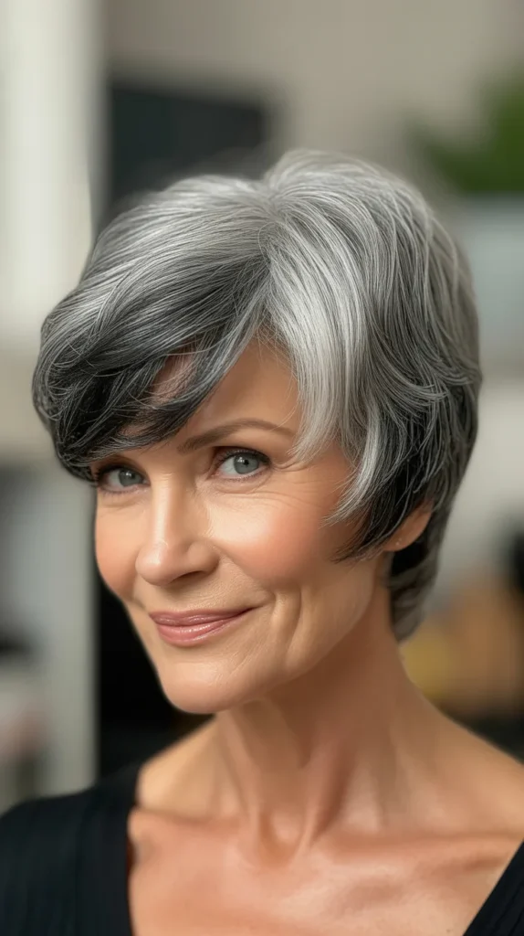 Vibrant Purple Lowlights on Gray Hair Over 50