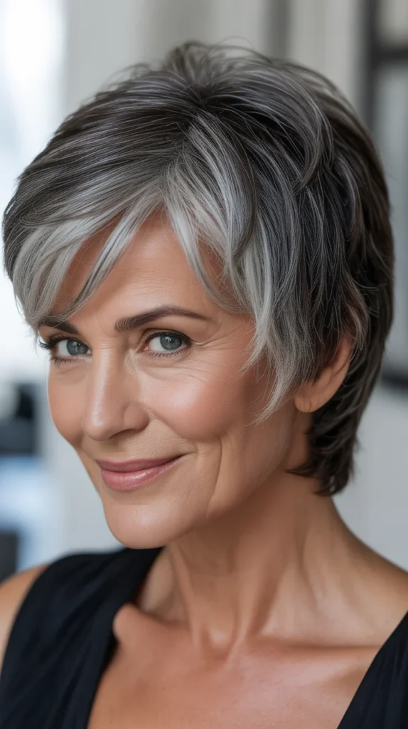 Sophisticated Black Lowlights with Gray Hair Over 50