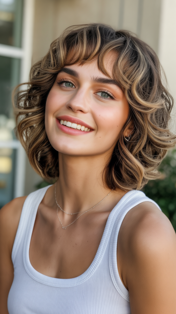Curled Shag Bangs with Soft Layers: Sophisticated and Textured