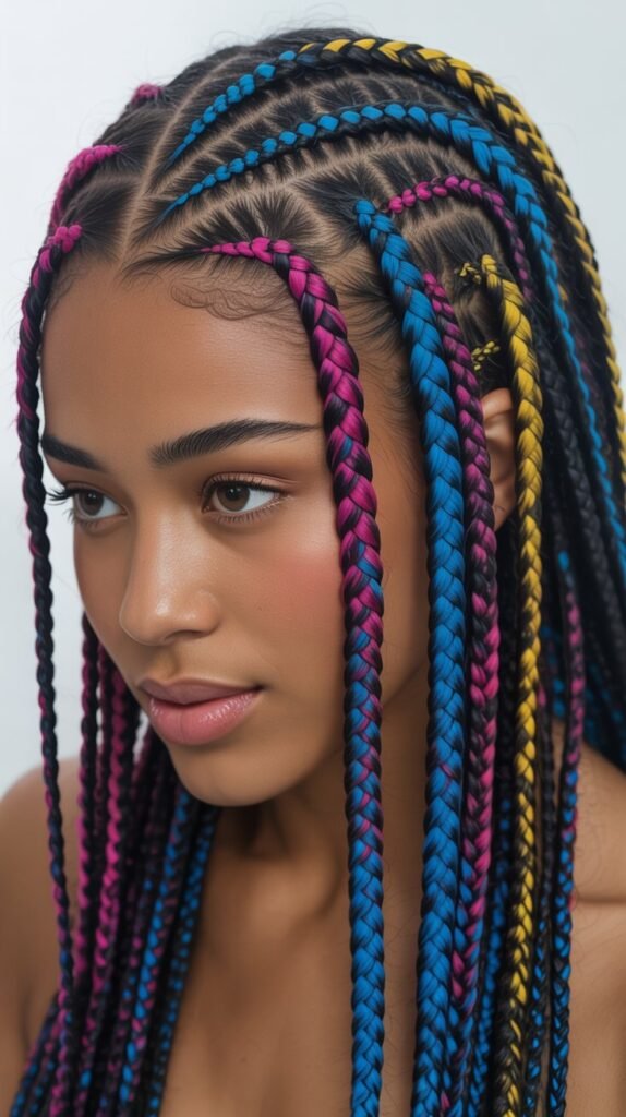 Vibrant Scalp Braids for Black Women with a Pop of Color