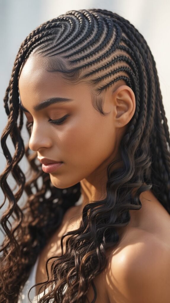 Side-Swept Scalp Braids for Black Women