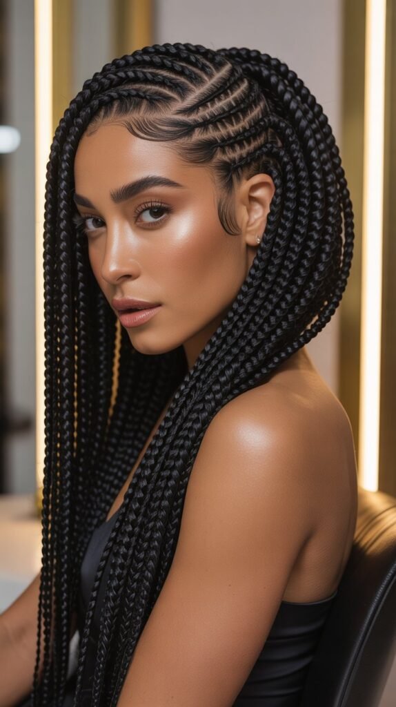 Glamorous Side Part Knotless Braids for Formal Events