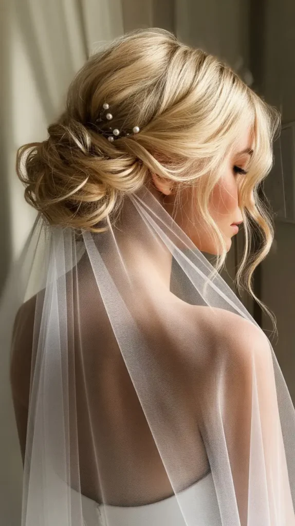 Half-up Half-down Wedding Hairstyles with a Tulle Veil