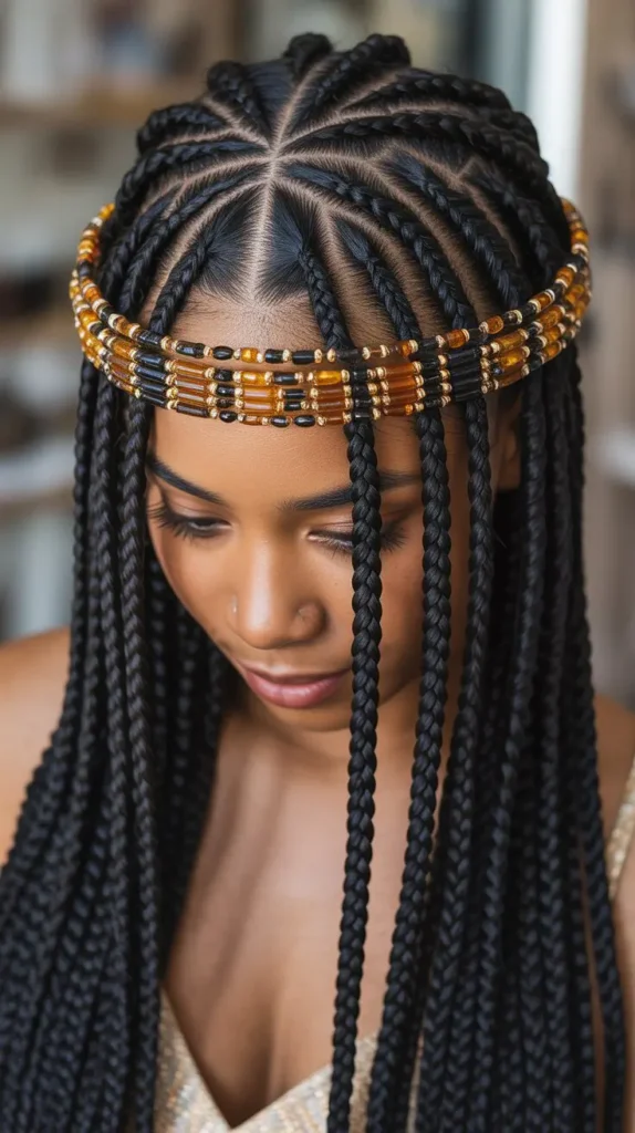 Fulani Knotless Braids with Beaded Braided Crowns