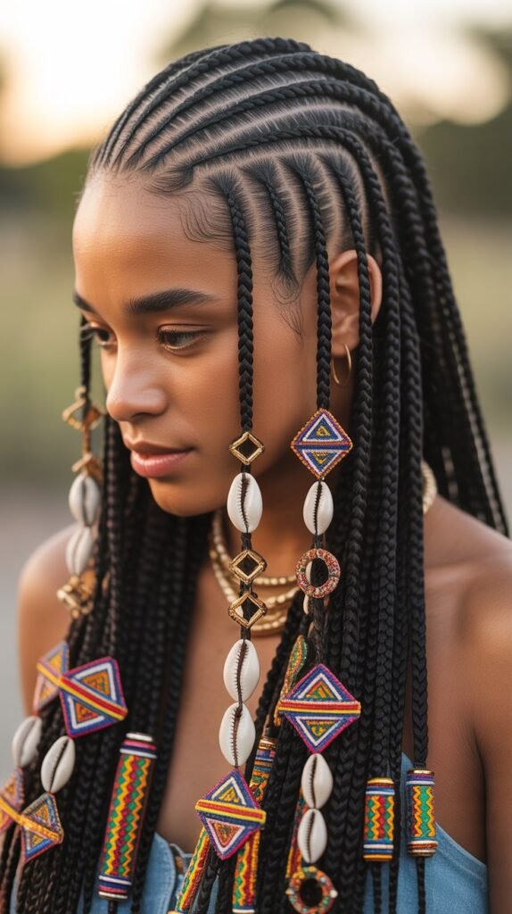  Artistic Fulani Knotless Braids with Geometric Patterns