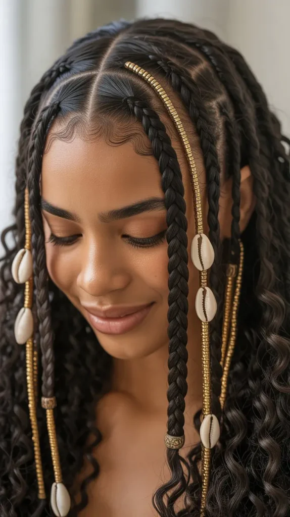  Fulani Knotless Braids with Natural Curls