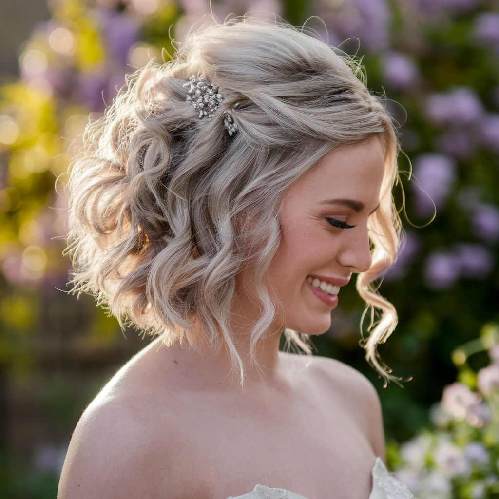 Simple Half-up Half-down Bridesmaid Hairstyles for Short Hair