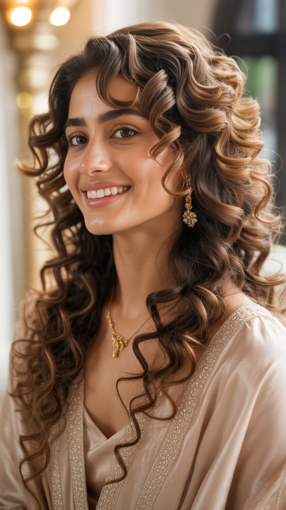 Loose Curls Hairstyles for Pakistani Weddings