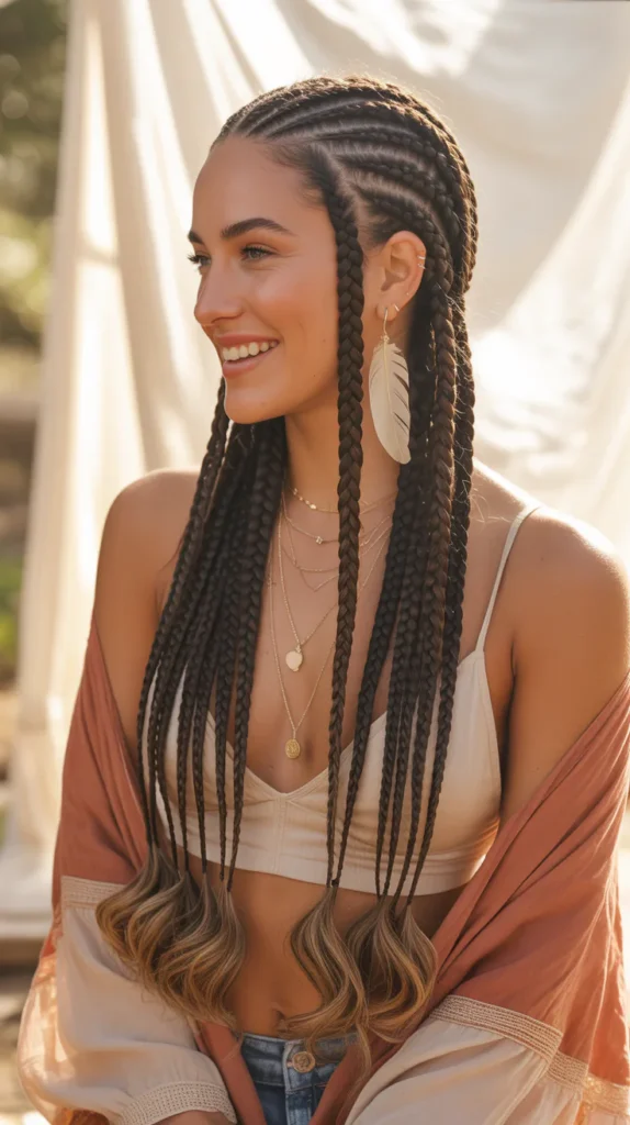 Boho-Inspired Straight Back Feed Braids