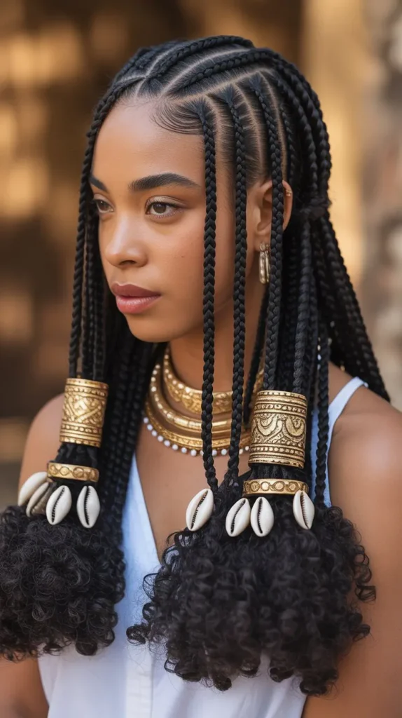 Gorgeous Fulani Knotless Braids with Beautiful Curls