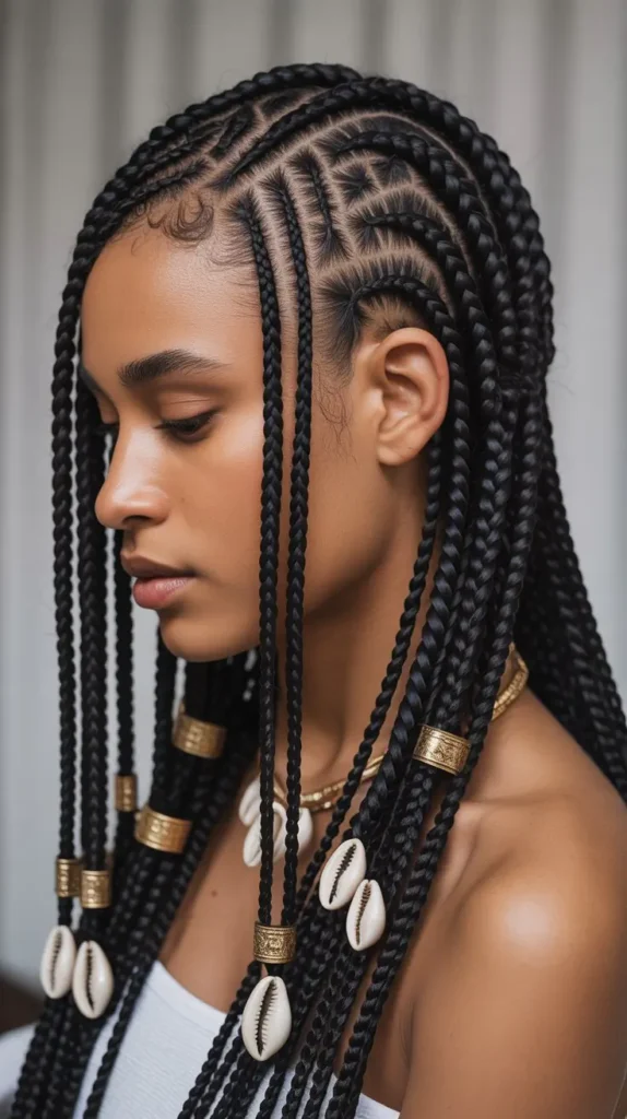 Stunning Fulani Knotless Braids with Side Parting