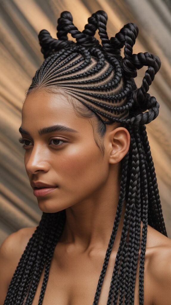 Scalp Braids for Black Women with Twisted Crown