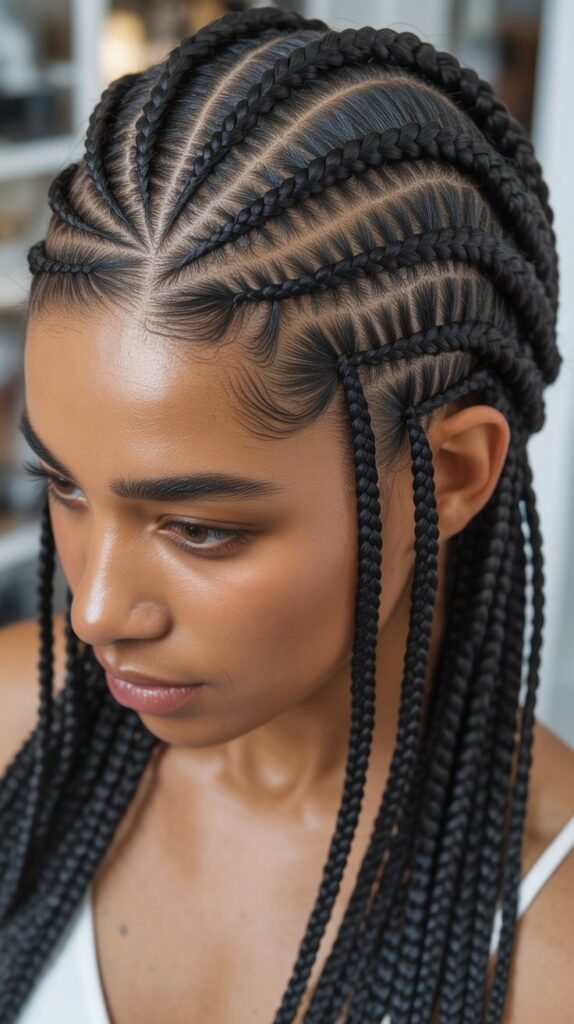 Scalp Braids for Black Women with Zigzag Parting