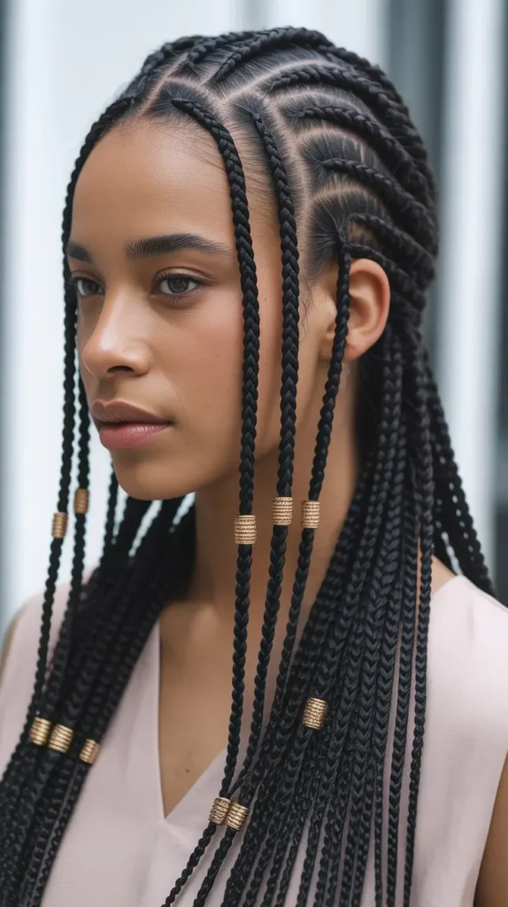 Natural Fulani Knotless Braids with Minimalist Styling