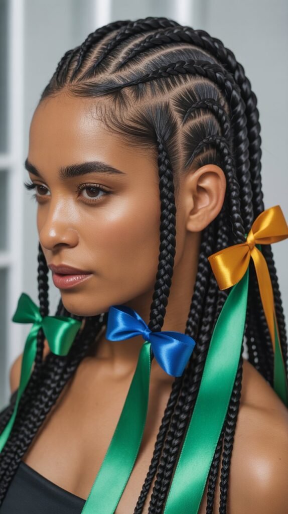 Scalp Braids for Black Women with Ribbons